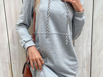 New Long-Sleeved Stitching Hooded Sweater Dress