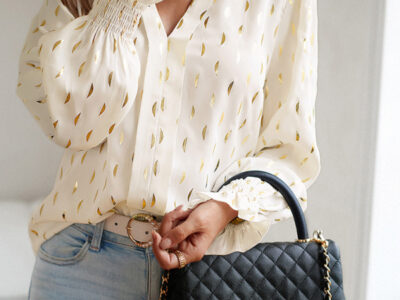 V-neck bronzing polka dot long-sleeved shirt blouse