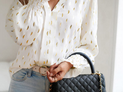 V-neck bronzing polka dot long-sleeved shirt blouse