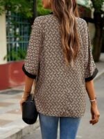 Printed Shirt Femininity Commuter Short Sleeve Top