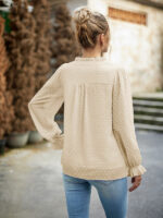 Temperament and elegant v-neck knotted long-sleeved top blouse