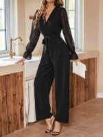 Elegant Black Stitching See-Through Slim Women’s Jumpsuit