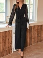 Elegant Black Stitching See-Through Slim Women’s Jumpsuit