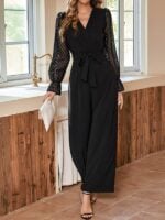 Elegant Black Stitching See-Through Slim Women’s Jumpsuit