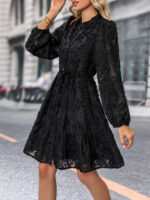 Chic Solid Color Jacquard Long Sleeve Round Neck Dress