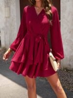 V-Neck Elegant Long-Sleeved Multi-Layered Dress