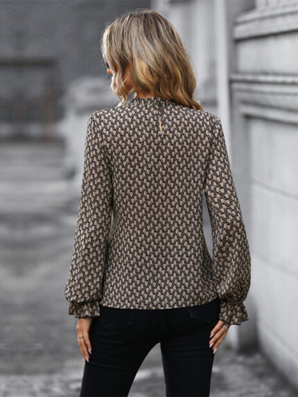 Leopard Print Long Sleeve Slim Shirt Trendy Fashion