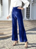 High-Waisted Gold Velvet Wide-Leg Pants