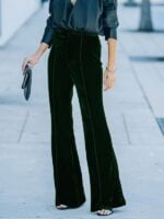 High-Waisted Gold Velvet Wide-Leg Pants