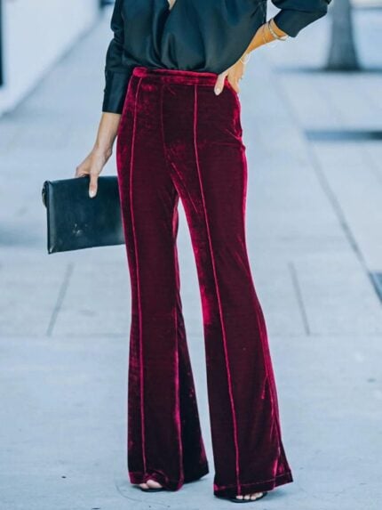 High-Waisted Gold Velvet Wide-Leg Pants