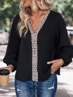 Retro Solid Color V-Neck Long-Sleeved Shirt