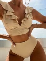 New V-Neck Ruffled High-Waist Split Swimsuit Bikini