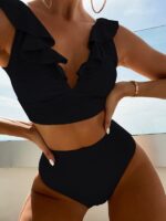 New V-Neck Ruffled High-Waist Split Swimsuit Bikini