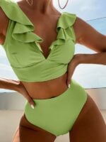 New V-Neck Ruffled High-Waist Split Swimsuit Bikini