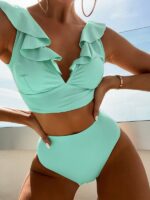 New V-Neck Ruffled High-Waist Split Swimsuit Bikini