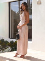 Chic Off-Shoulder Halterneck Strappy Backless Maxi Dress