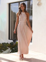 Chic Off-Shoulder Halterneck Strappy Backless Maxi Dress