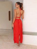 Chic Off-Shoulder Halterneck Strappy Backless Maxi Dress