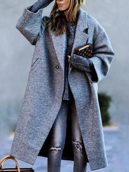 Chic Beltless Woolen Jacket | Loose Lapel Design for Commuting