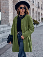 Round Neck Single-Breasted Long Sleeve Coat