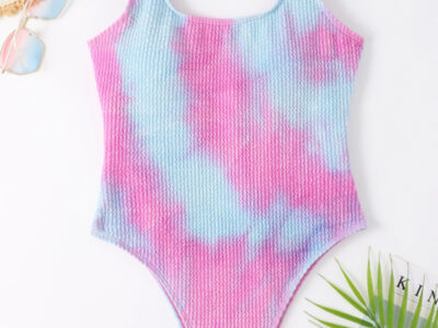 Candy Color Fluorescent One-Piece Swimsuit with Pleated Fabric for Women