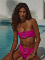 New Three-Dimensional Flower Tube Top Bikini with High Waist Split Swimsuit