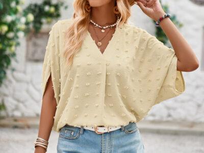 Ball Accent Loose V-Neck Top