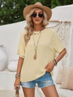 Loose Round Neck Short Sleeve Top with Lace Back