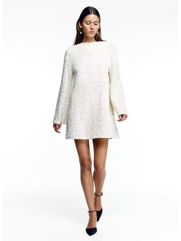 Round Neck Long Sleeve Sequin Dress- Loose and Sexy