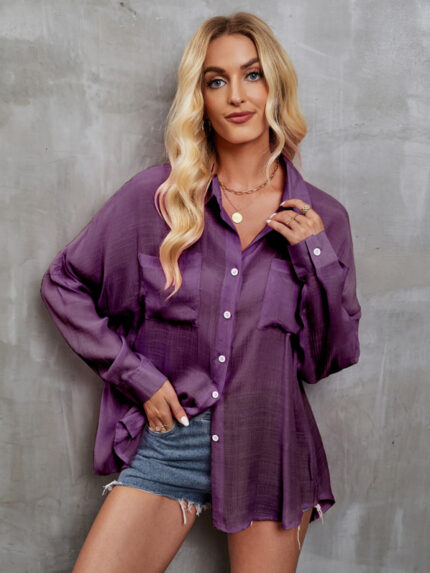 Chic Long Sleeve Single-Breasted Solid Color Shirt