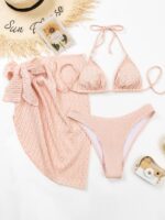 Lace-Up Textured Elegance Three-Piece Bikini with a Feminine Touch