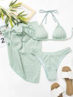 Lace-Up Textured Elegance Three-Piece Bikini with a Feminine Touch