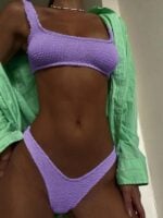 Macaron Color Split Swimsuit Bikini in Unique Wrinkled Fabric