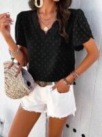 Solid Color V-Neck Ruffle Sleeve Top