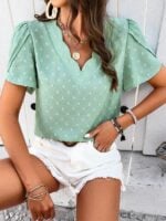 Solid Color V-Neck Ruffle Sleeve Top