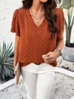 Solid Color V-Neck Ruffle Sleeve Top