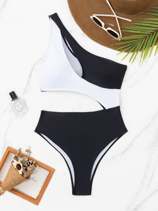 New Black and White Contrast Color Hollow Swimsuit