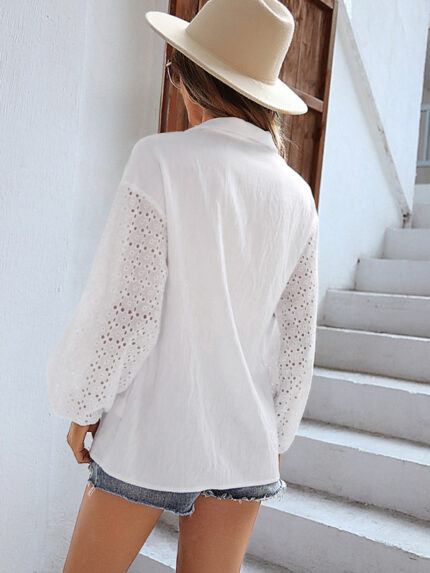 Lace Sleeve Solid Color Shirt