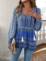 Bohemian Button-Up Top with Unique Print