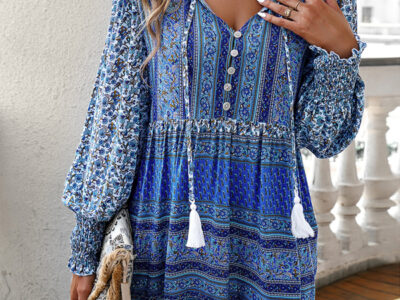 Bohemian Button-Up Top with Unique Print