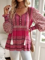 Bohemian Button-Up Top with Unique Print