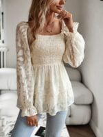 Bohemian-Inspired Long Sleeve Square Neck Blouse