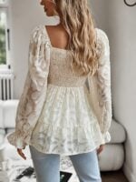 Bohemian-Inspired Long Sleeve Square Neck Blouse