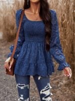 Bohemian-Inspired Long Sleeve Square Neck Blouse