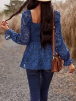 Bohemian-Inspired Long Sleeve Square Neck Blouse