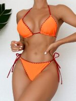 Chic and Sleek-Solid Color Split Swimsuit with Toothed Triangle Bikini