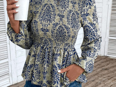 Elegant Slim Long Sleeve Print Top