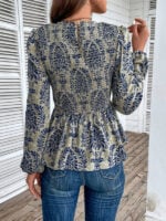 Elegant Slim Long Sleeve Print Top