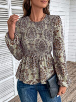 Elegant Slim Long Sleeve Print Top