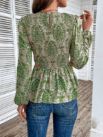 Elegant Slim Long Sleeve Print Top